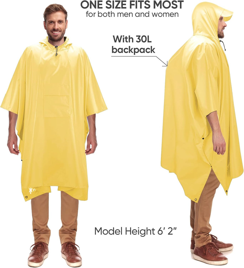 PTEROMY Hooded Rain Poncho for Adults, Reusable Waterproof Raincoat