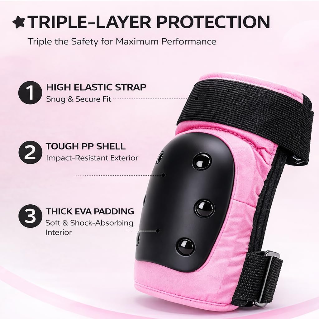 Knee and Elbow Pads Set for Women&Teens, Pink Skateboarding Protective Gear