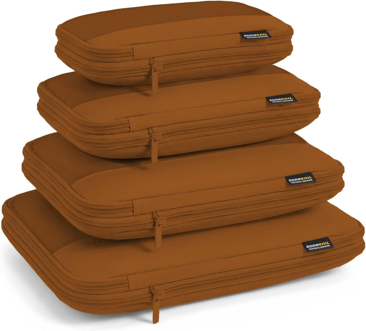 4 Piece Compression Packing Cubes for 3–7 Day Travel, Space Saving Travel Organizers with Breathable Mesh, Double-Zipper Packing Cubes for Carry-On & Suitcases (Brown)