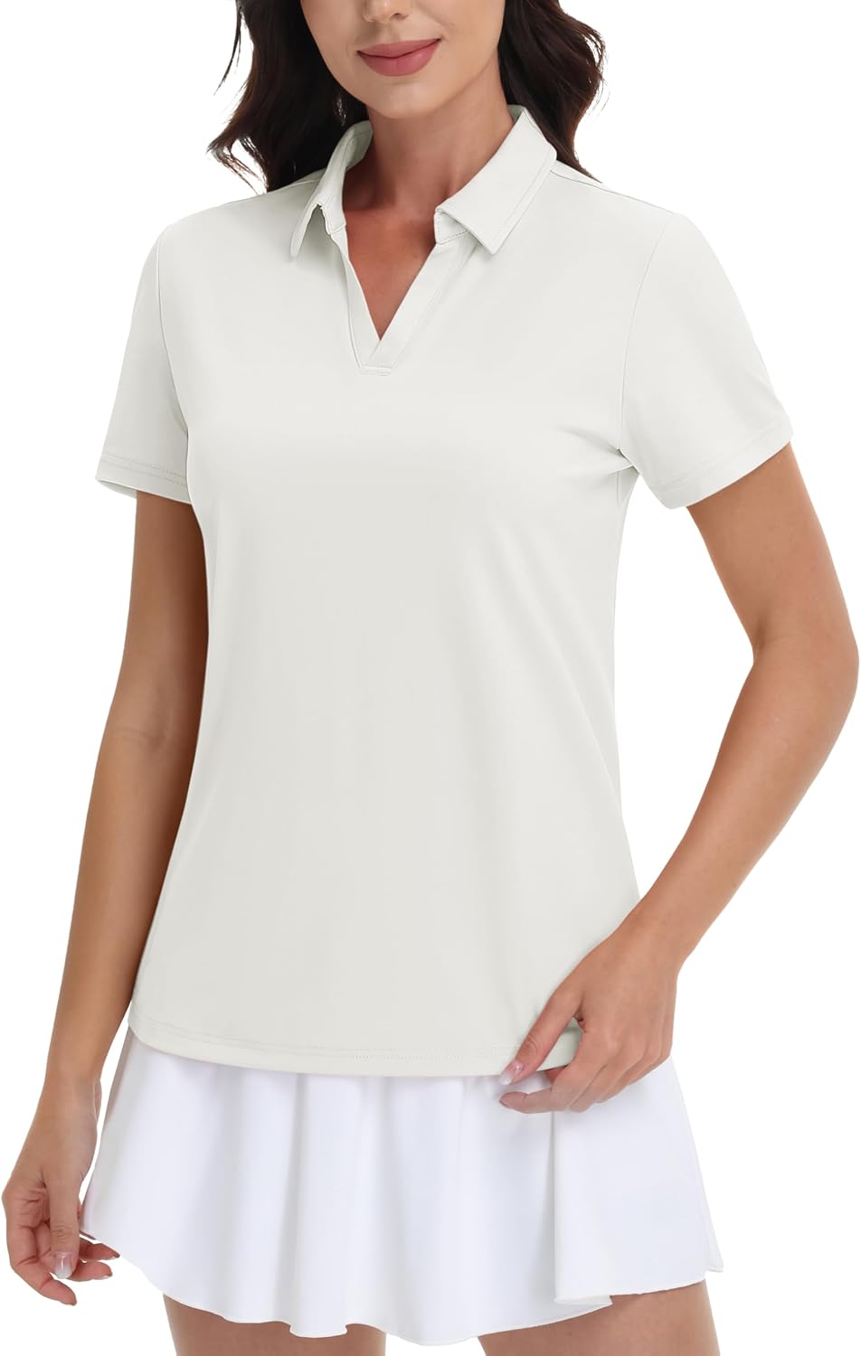 MAGCOMSEN Women's Golf Shirts Short Sleeve Polo Collared Shirt V Neck Quick Dry Sun Protection UPF 50+ Tennis Top