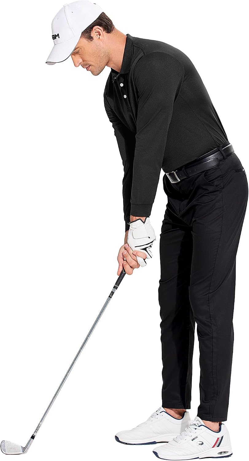 PINSPARK Men's Long Sleeve Golf Polo Shirts Moisture Wicking Quick Dry