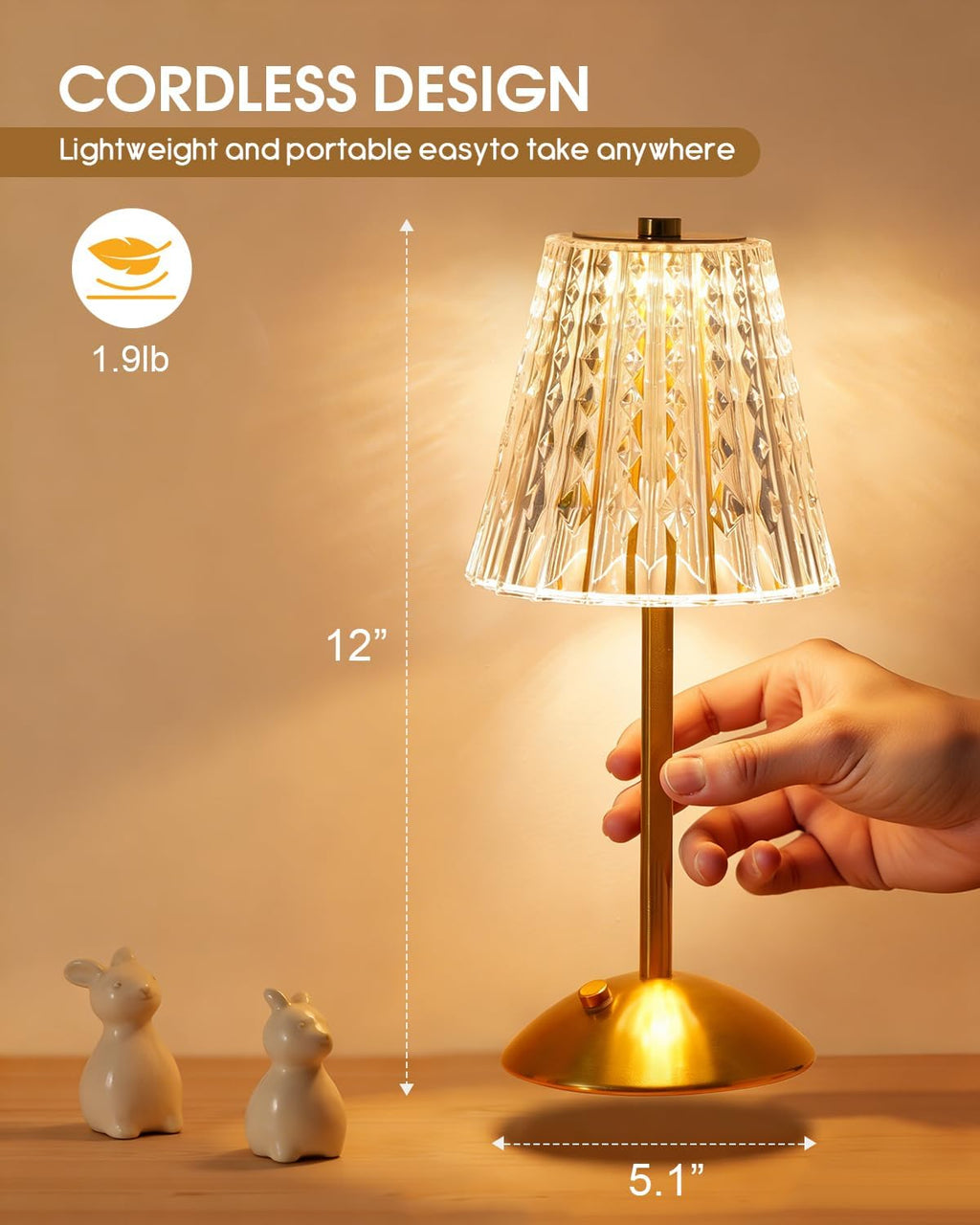 Cordless Touch Table Lamp, Classic Edition Rechargeable Small Desk Lamp