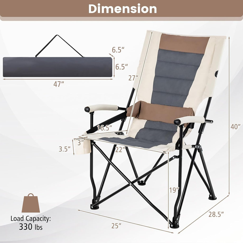 HAPPYGRILL Folding Camping Chair with Carrying Bag, Portable Lawn Chair with Cup Holder, 330 LBS Outdoor Chair for Outside Fishing Travel Swimming Picnic