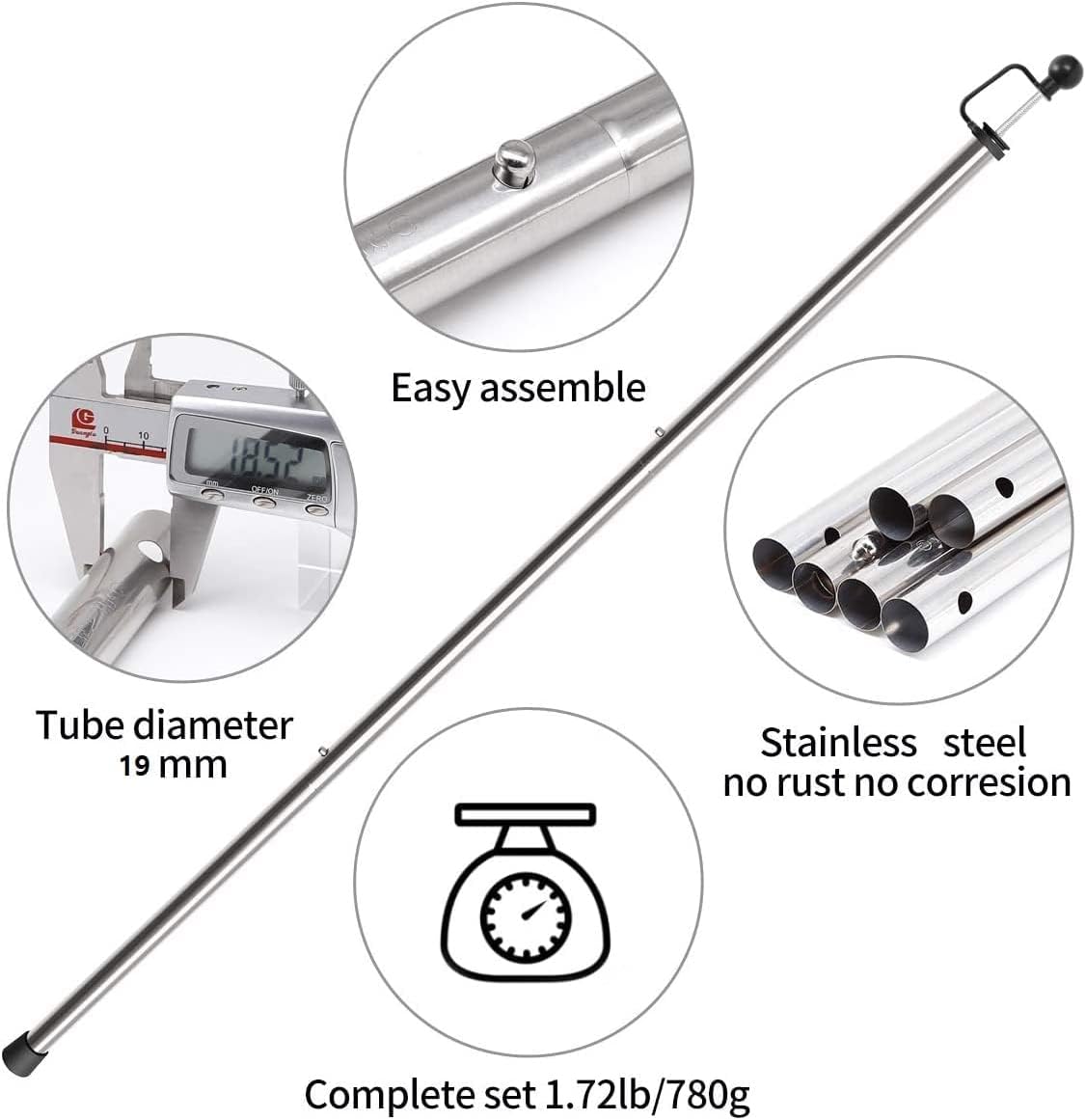 SANLIKE 4 Sets Tarp Poles 95in Telescoping Stainless Steel Tent Poles