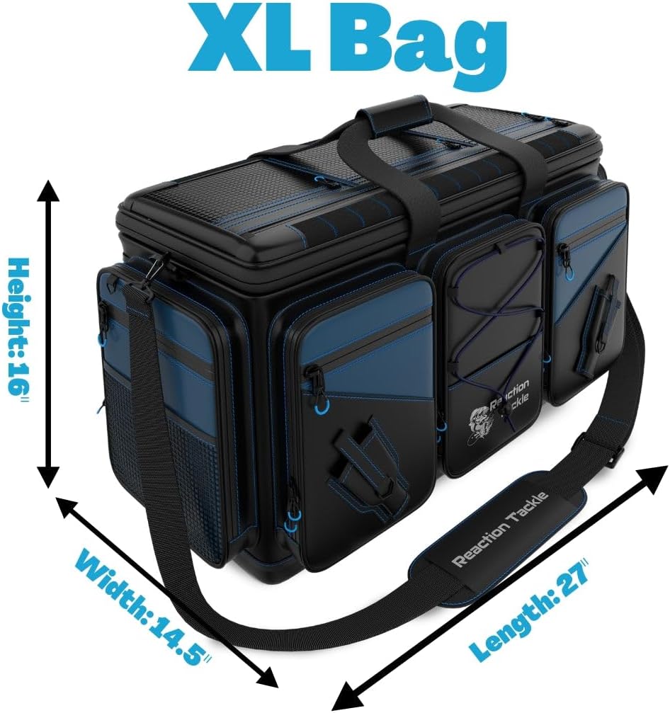 Reaction Tackle Saltwater Fishing Tackle Bags, Water Resistant 1000D PVC Tackle Box Bag with Removable Dividers, Fits 3600 and 3700 Trays, XL