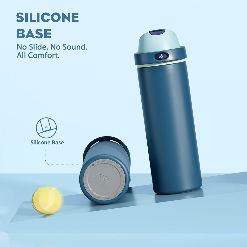 POWCAN 24 oz Insulated Stainless Water Bottle: 2-in-1 Push-Button Spout & Quick-Flip Straw, Leakproof, Cold 24 Hrs, Fits Car Cup Holder, Reusable Metal Bottle for Sports, School Gift (Denim Blue)