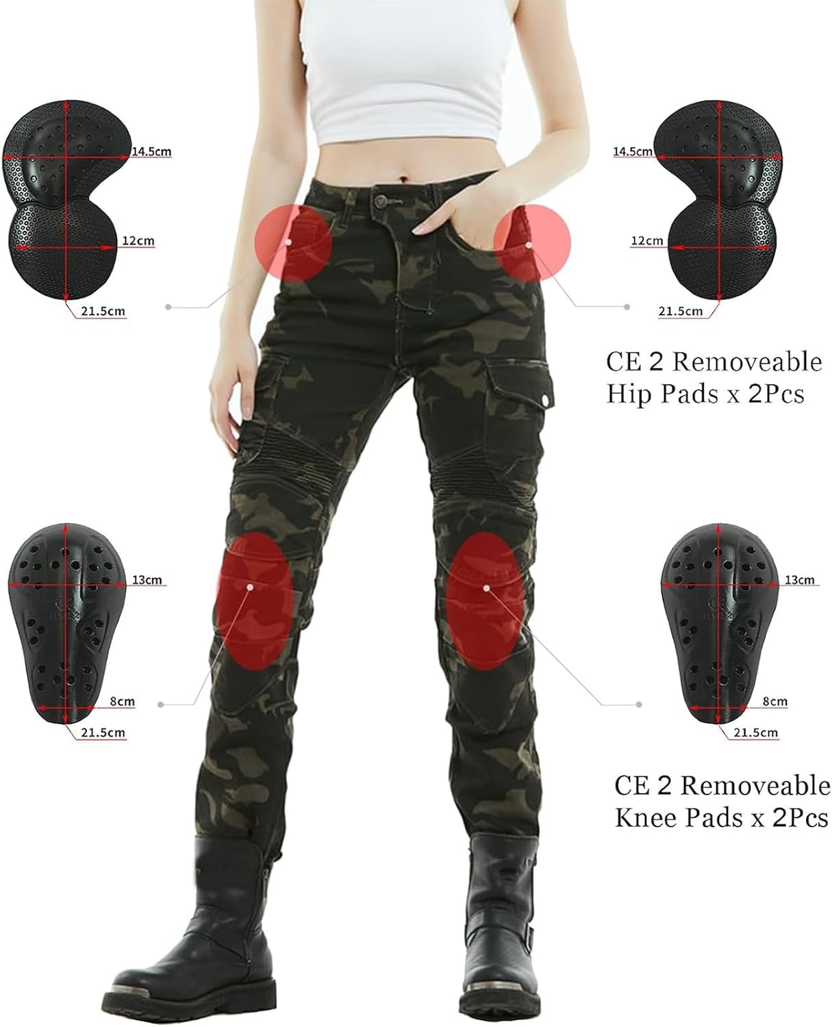 LOMENG Motorcycle Riding Pants Women with CE Level 2 Removable Armor