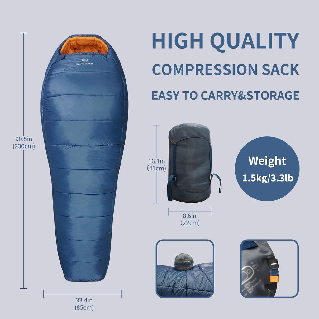 Mountainlodge 3-4 Seasons Shingle Sleeping Bag 15℉ with Inner Pocket for Adult,Perfect for Backpacking,Traveling and Hiking,Including Free Compression Stuff Sack.