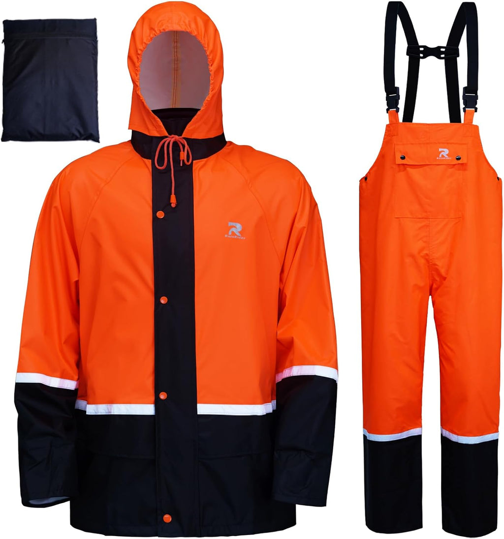 RainRider Waterproof Breathable Suits for Men - Durable Oxford Rain Jacket Coat With Pants