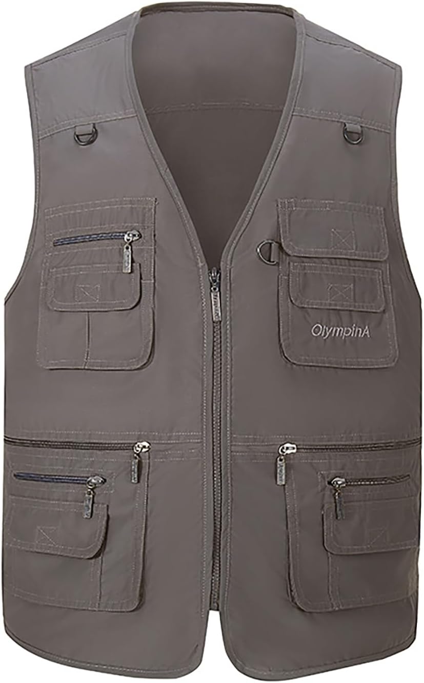 Hbufnha Men's Casual Safari Travel Vest 16 Pockets Outdoor Work Vest Sleeveless Jacket Fishing Hiking Photograph