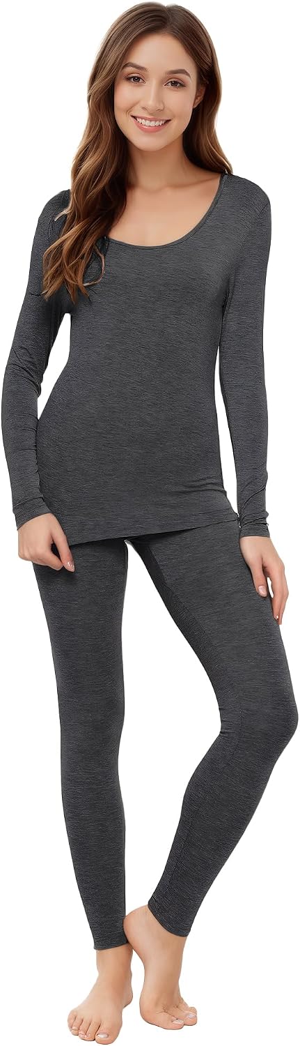 WiWi Soft Underwear for Women Thermal Long Johns Sets Super Warm Base Layer Top Pants Pajamas Set Viscose from Bamboo S-3X