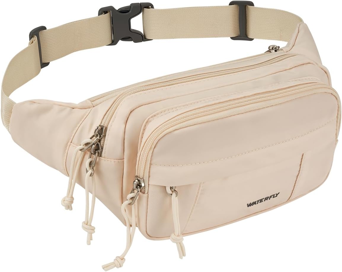 WATERFLY Fanny Pack Waist Bag: 2.5L Large 5 Zipper Pockets for Women Men