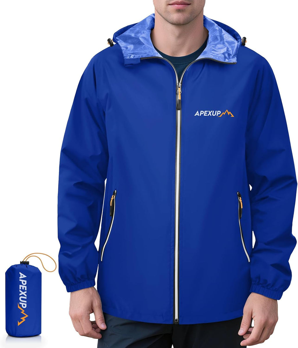 APEXUP Packable Rain Jacket Men Waterproof Lightweight Raincoat with Hood