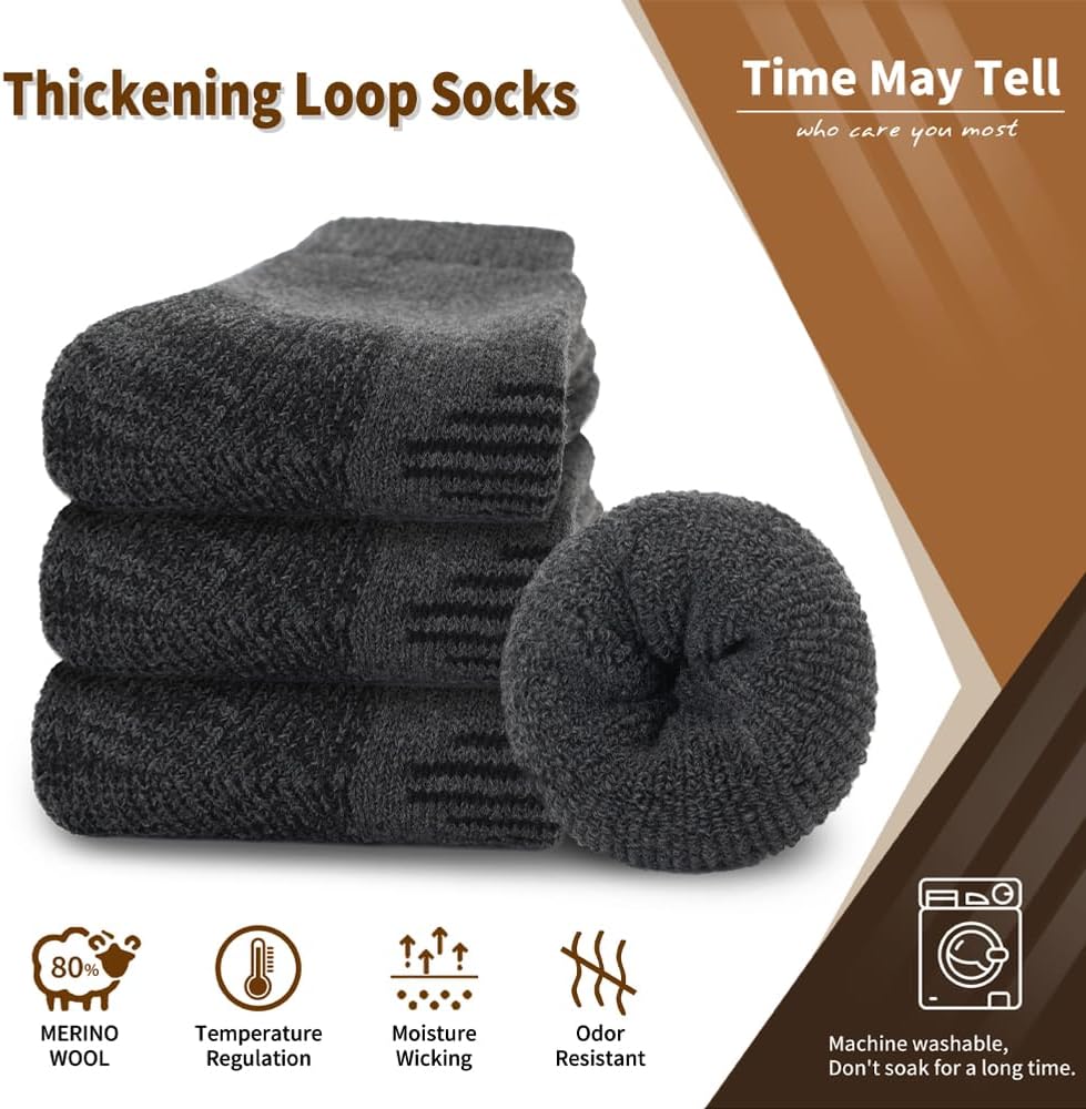 Time May Tell Merino Wool Hiking Boot Socks Cushioned Warm Outdoor Socks