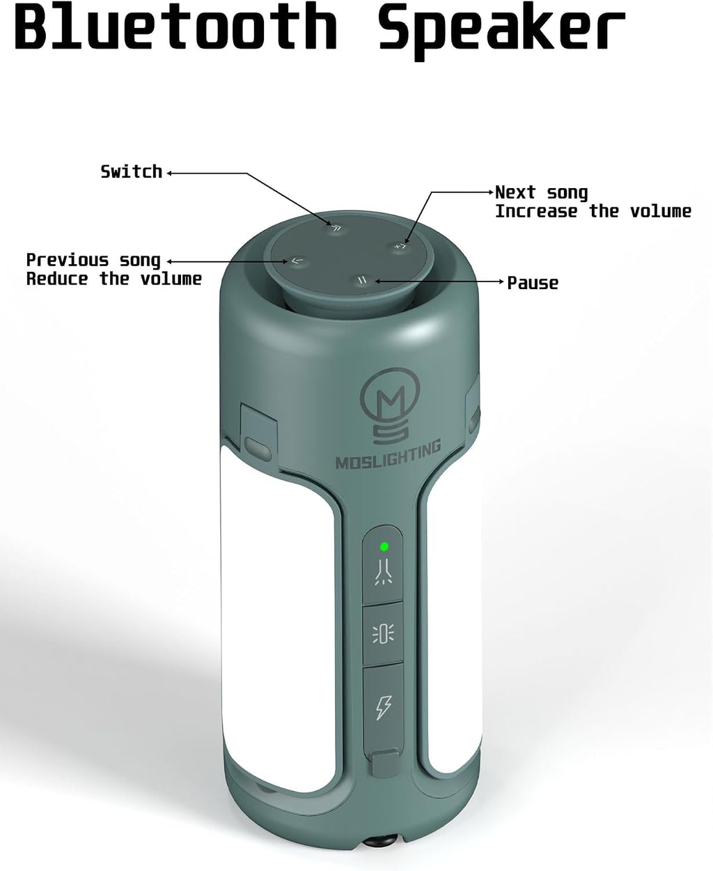 4 in 1 Foldable Camping Lantern with Bluetooth Speaker, Portable Flashlight, LED Folding Tent Lights, 750Lm, 5 Modes