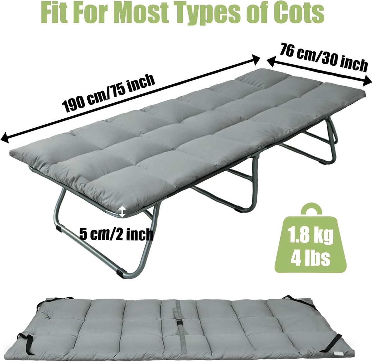 Tuphen Cot Mattress Pad-Cot Pads for Camping, Cot Mattress Topper, Camping Mattress Sleeping Pad 75"x30" Soft Lightweight Quilted Pads for Camp Cot/RV Bunk/Narrow Twin Beds
