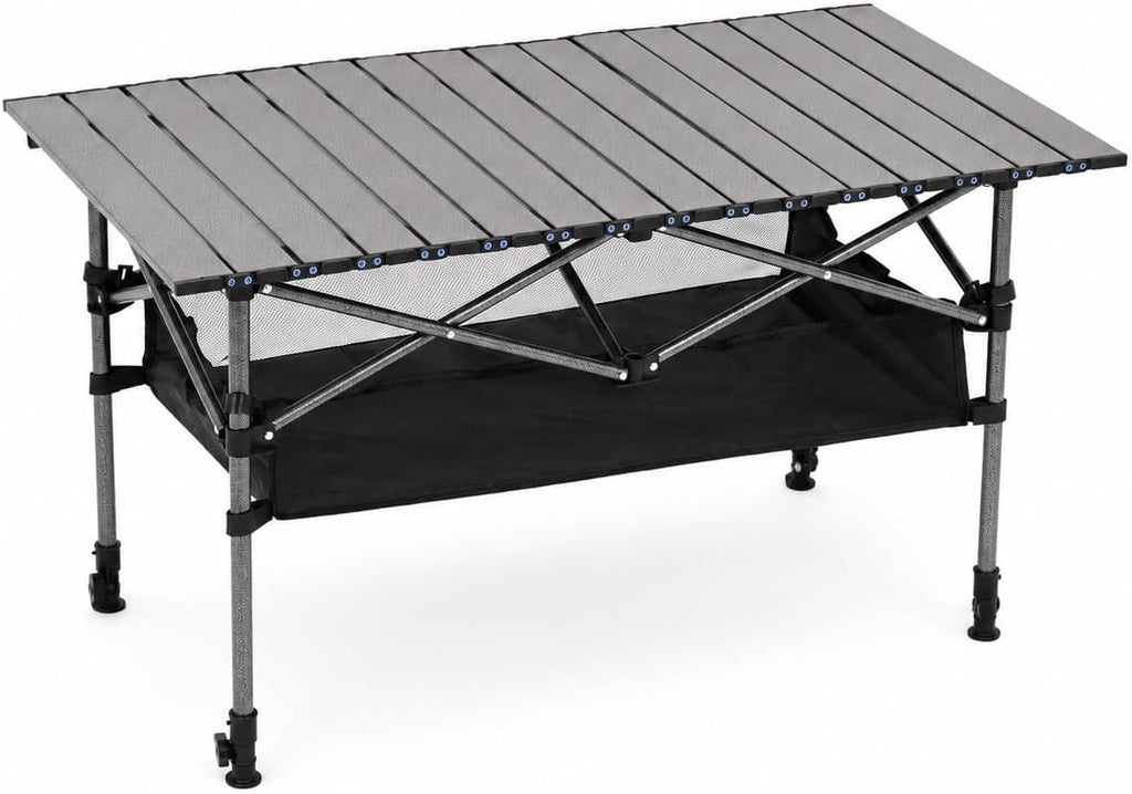 Portable Folding Camping Table, Adjustable Height, Beige, 37 x 21 in