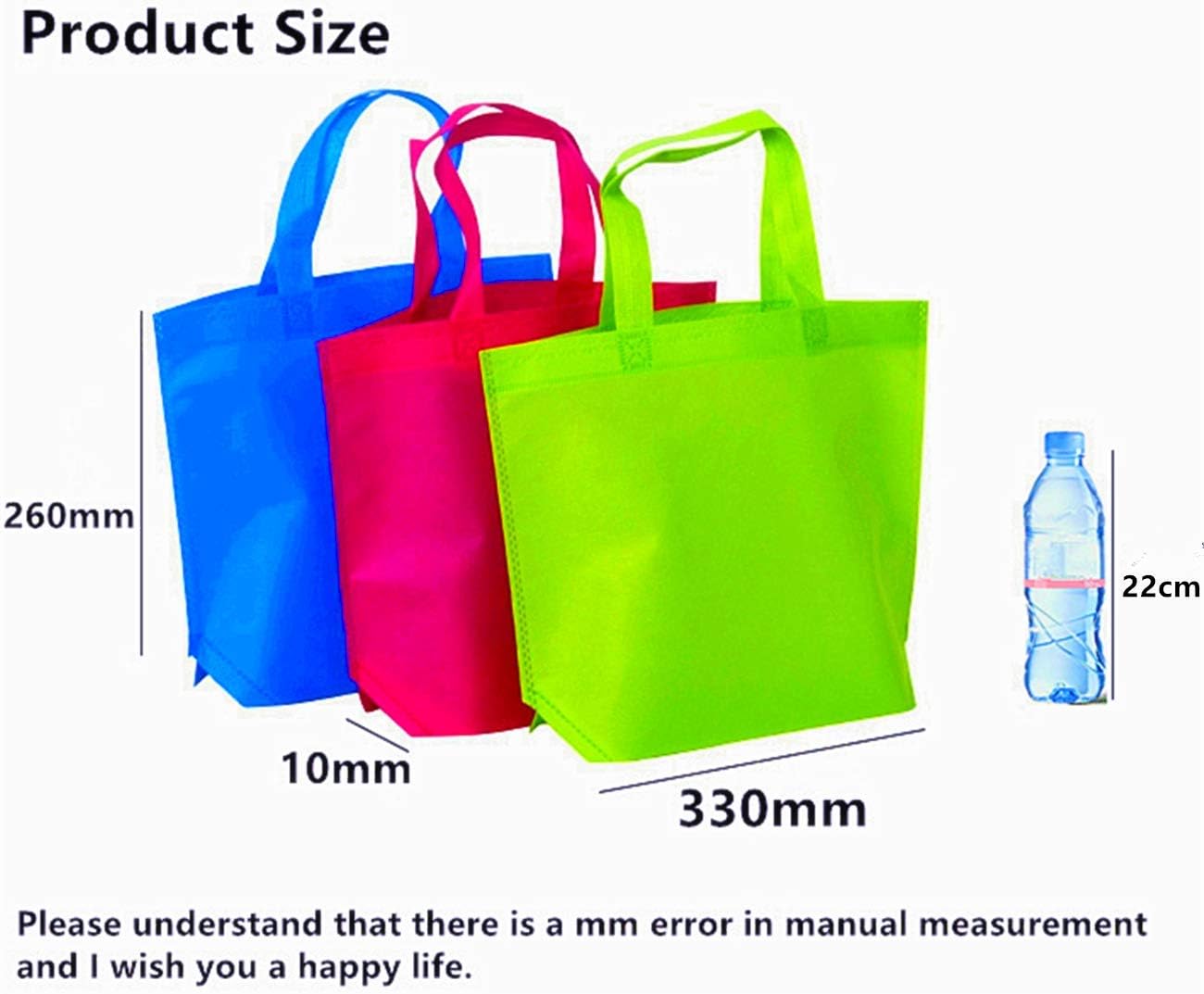 36 Pack 13" 12 Colors Multi-Color Reusable Tote Gift One Side Blank Non-woven Colored Treat, Fabric Tote, Commodity snack bag