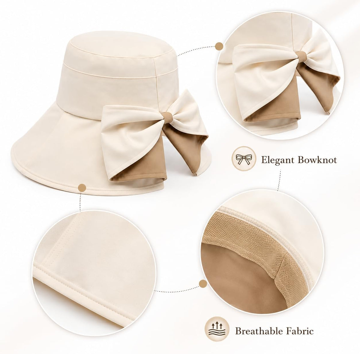 Women's Bowknot Wide Brim Sun Protective Hat