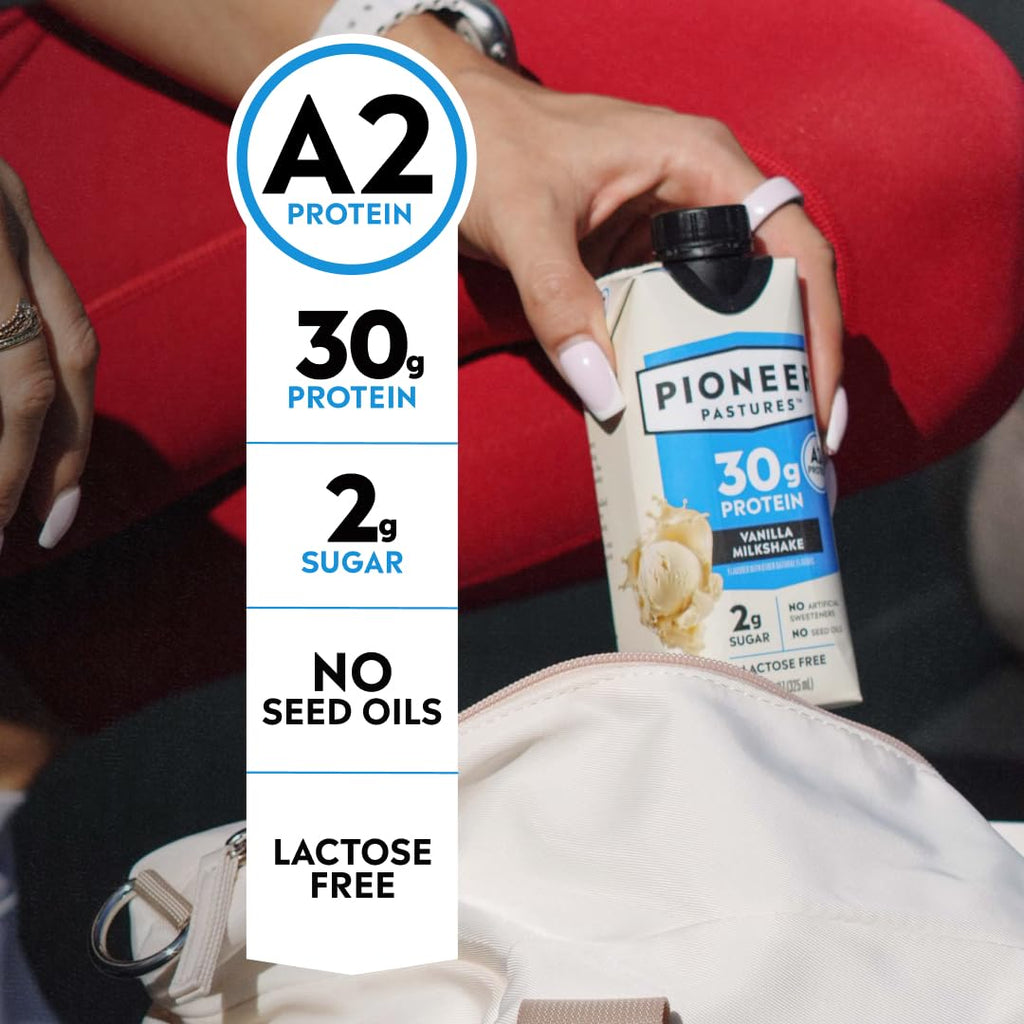 Pioneer Pastures High Protein A2 Milkshakes, Vanilla, 11oz, 12 Pack