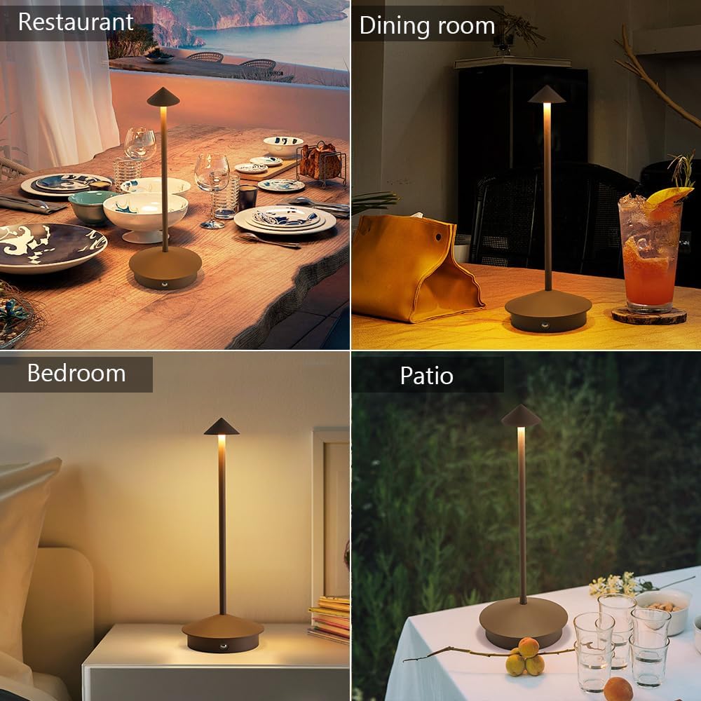 2 Pack LED Rechargeable Cordless Table Lamps,Portable Outdoor 5000mAh Battery Operated Table Light Touch Control 3 Color Dimmable Table Lamp for Patio/Cofee/Restaurant/Camping/Dining/Bedroom-Brown