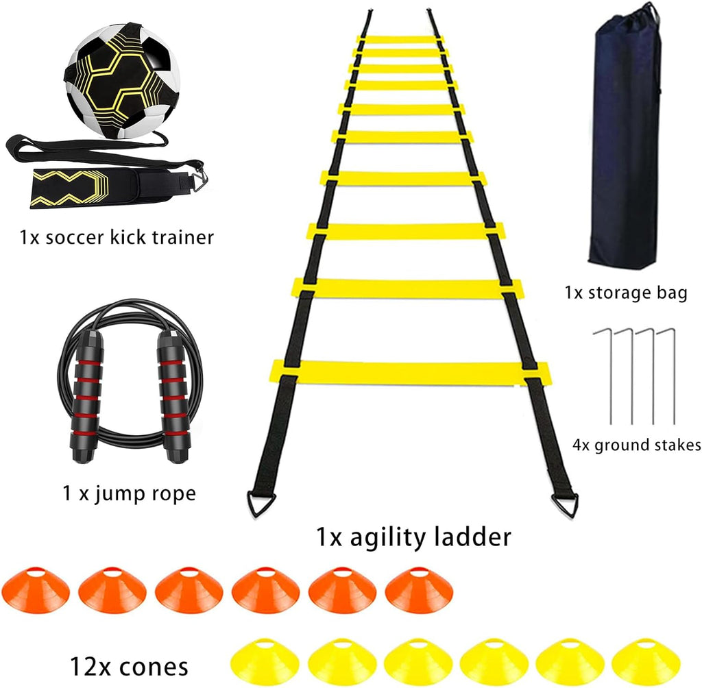 20Ft Agility Ladder Training Equipment for Soccer 12 Cones, Solo Soccer Trainer, Jump Rope Speed Football Gifts for boy