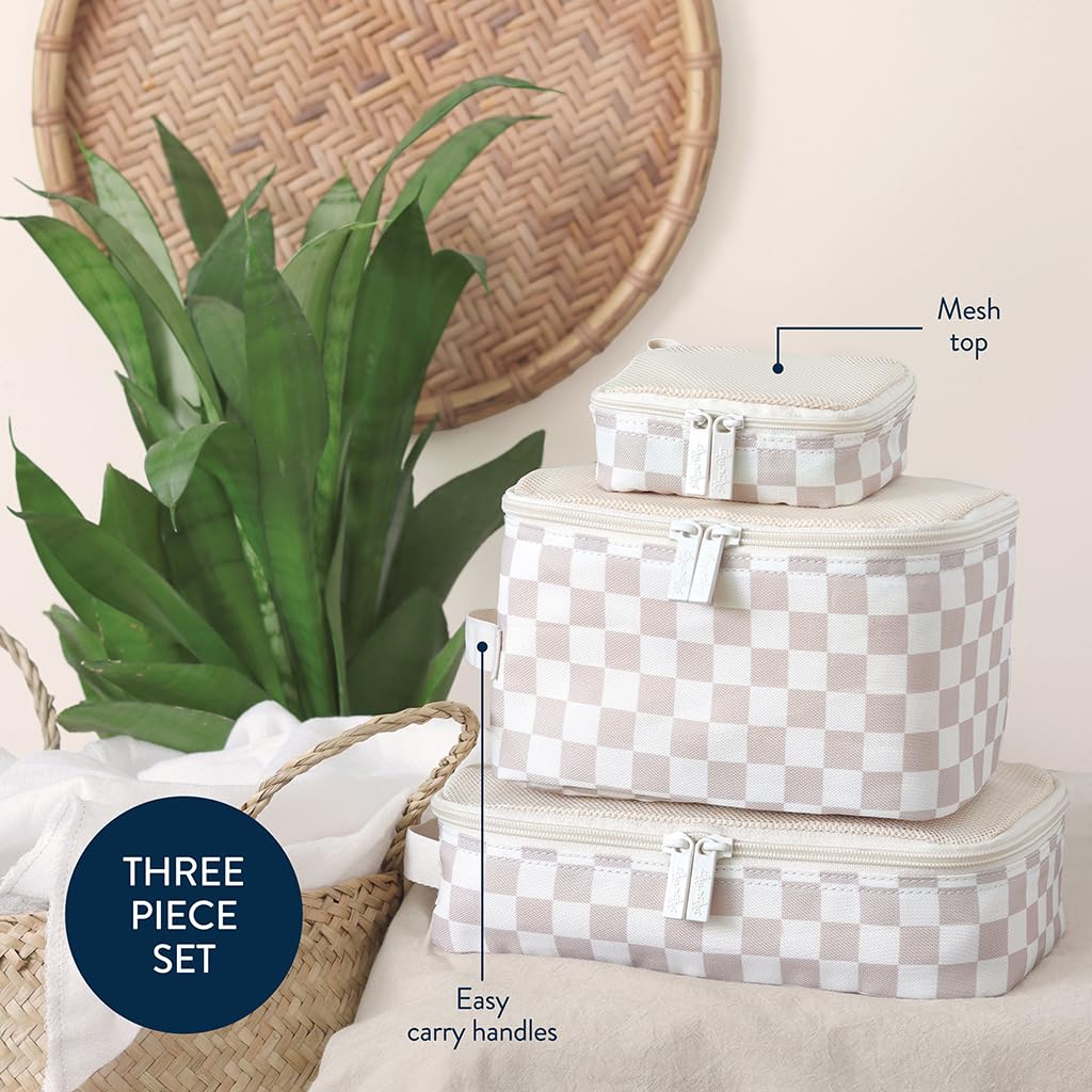 Itzy Ritzy Packing Cubes for Travel, Set of 3 Organizers (Checkerboard)
