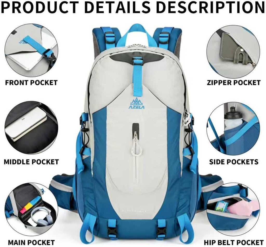 40L Hiking Backpack for Men and Women, Lightweight Waterproof Packable Camping Travel Daypack with Rain Cover (Dark Gray, 40 Liter)