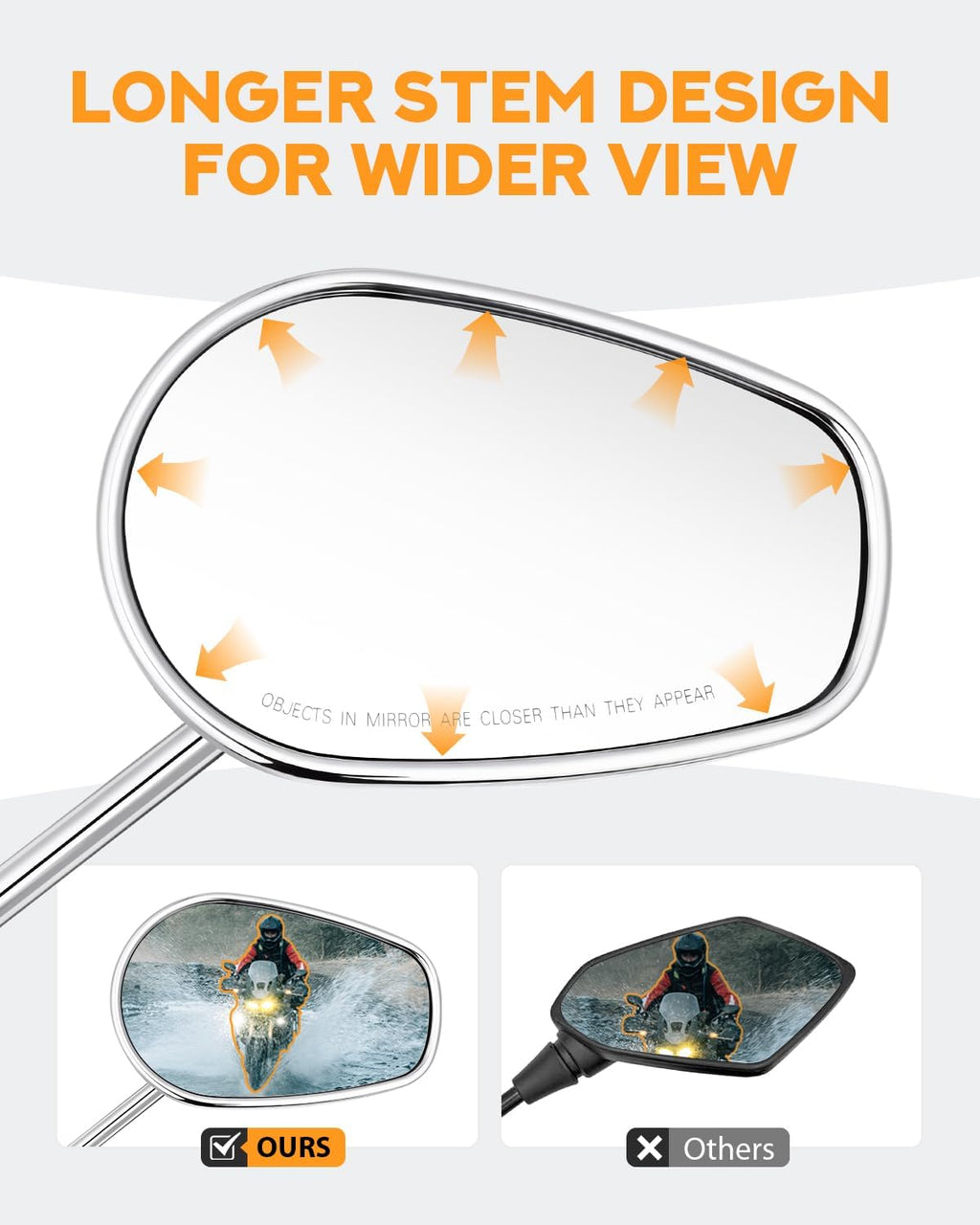 PBYMT Motorcycle Rear View Mirrors M8 Chrome Motorcycle Mirrors 360 Degree Adjustment Side Mirror Compatible with Harley Sportster Touring Dyna Softail Road King Street Glide 1982-2023