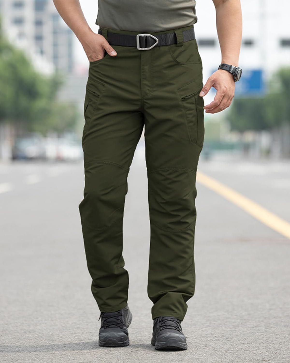 Men's Stretch Tactical Pants Waterproof Ripstop Fabric Cargo Pants Lightweight Casual Hiking Outdoor Work Pants (No Belt)