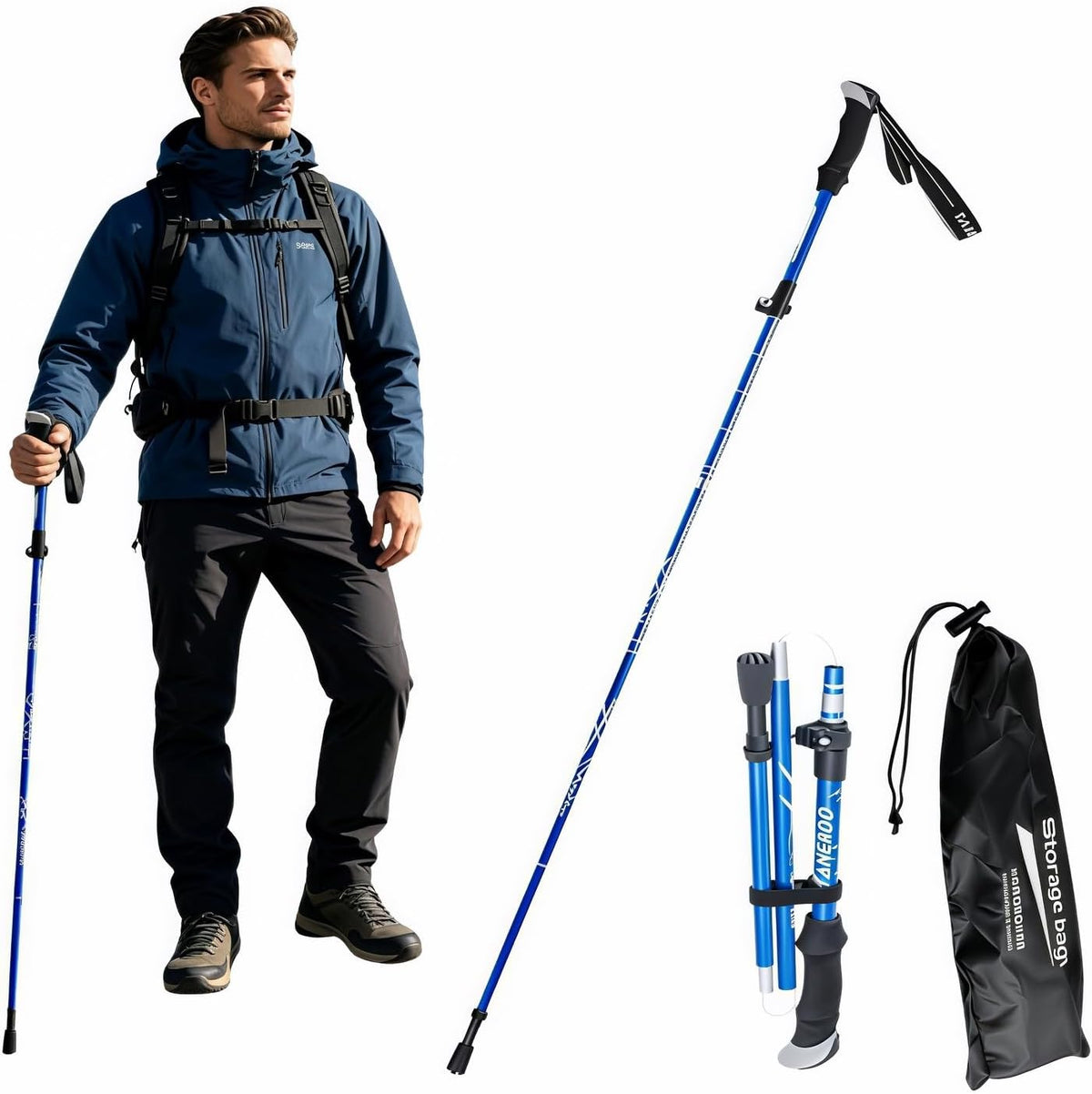 Collapsible Trekking Poles, Aluminum, Adjustable Height with Quick-Lock, Ergonomic Grip, for Hiking and Mountaineering