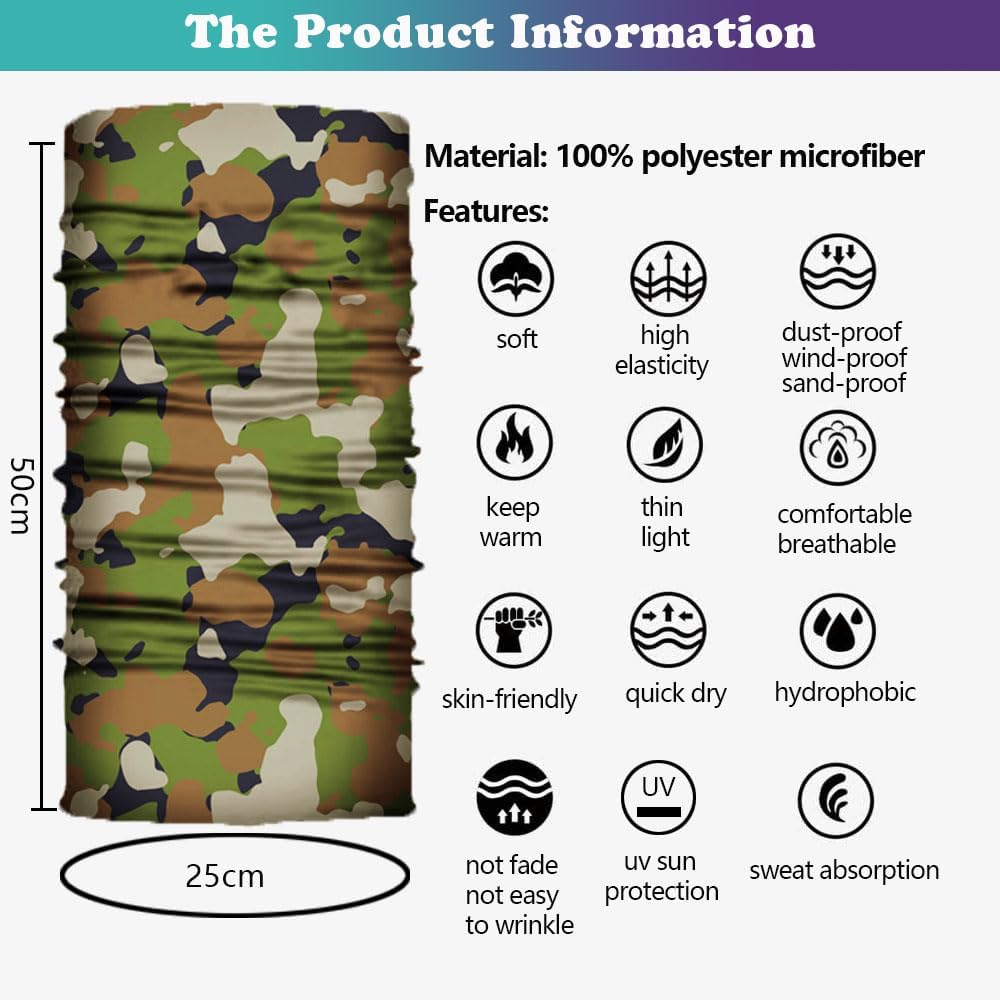 Neck Gaiter Mask,UV Protection Bandana Gator Face Cover Covering Mask,Tube Scarf,Neck Warmer Balaclava,Headband
