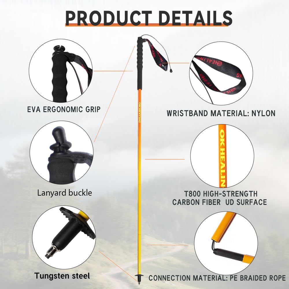 2pc High Strength 5-Section Foldable Carbon Fiber Trekking Poles - 115g/125g/130g, Compact Hiking Staff for Men & Women, Ideal for Hiking, Trekking, Mountaineering & Backpacking