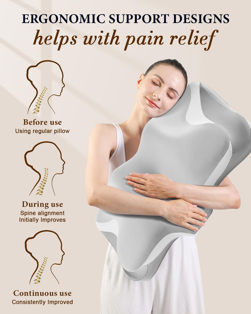 Camping Pillow with Hand-Rolled Vacuum Bag, Cooling Cervical Pillow for Sleeping, Ergonomic Memory Foam Pillows for Indoor & Outdoor,Portable Neck Support Pillow for Side Back Stomach Sleepers