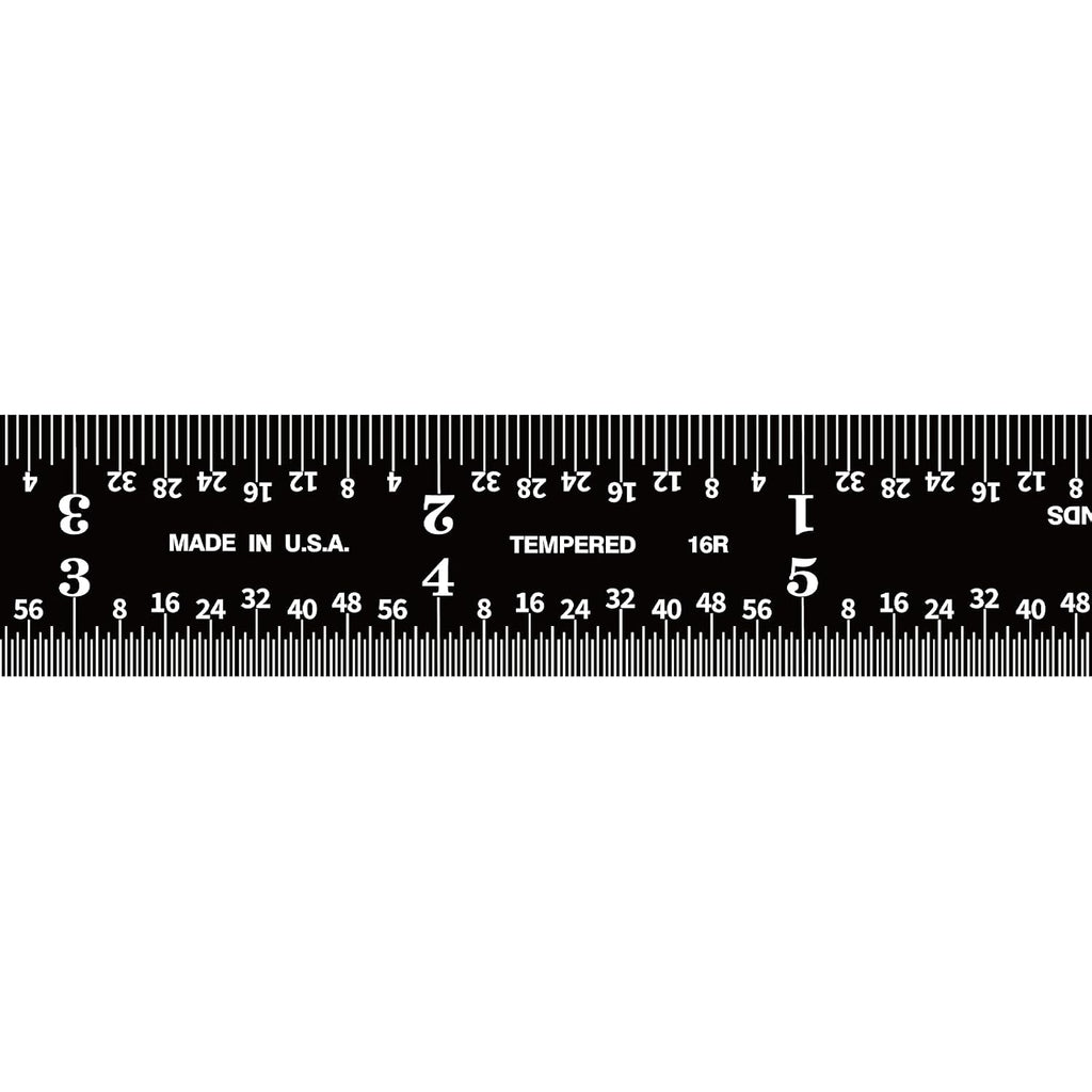 PEC Tools 6-inch Metal Ruler, Stainless Steel with Black Chrome Finish, 16R Graduation (1/32", 1/64", 1/50", 1/100") High-Precision, High Wear Resistance, High Contrast, Machinist Rule, Made in USA