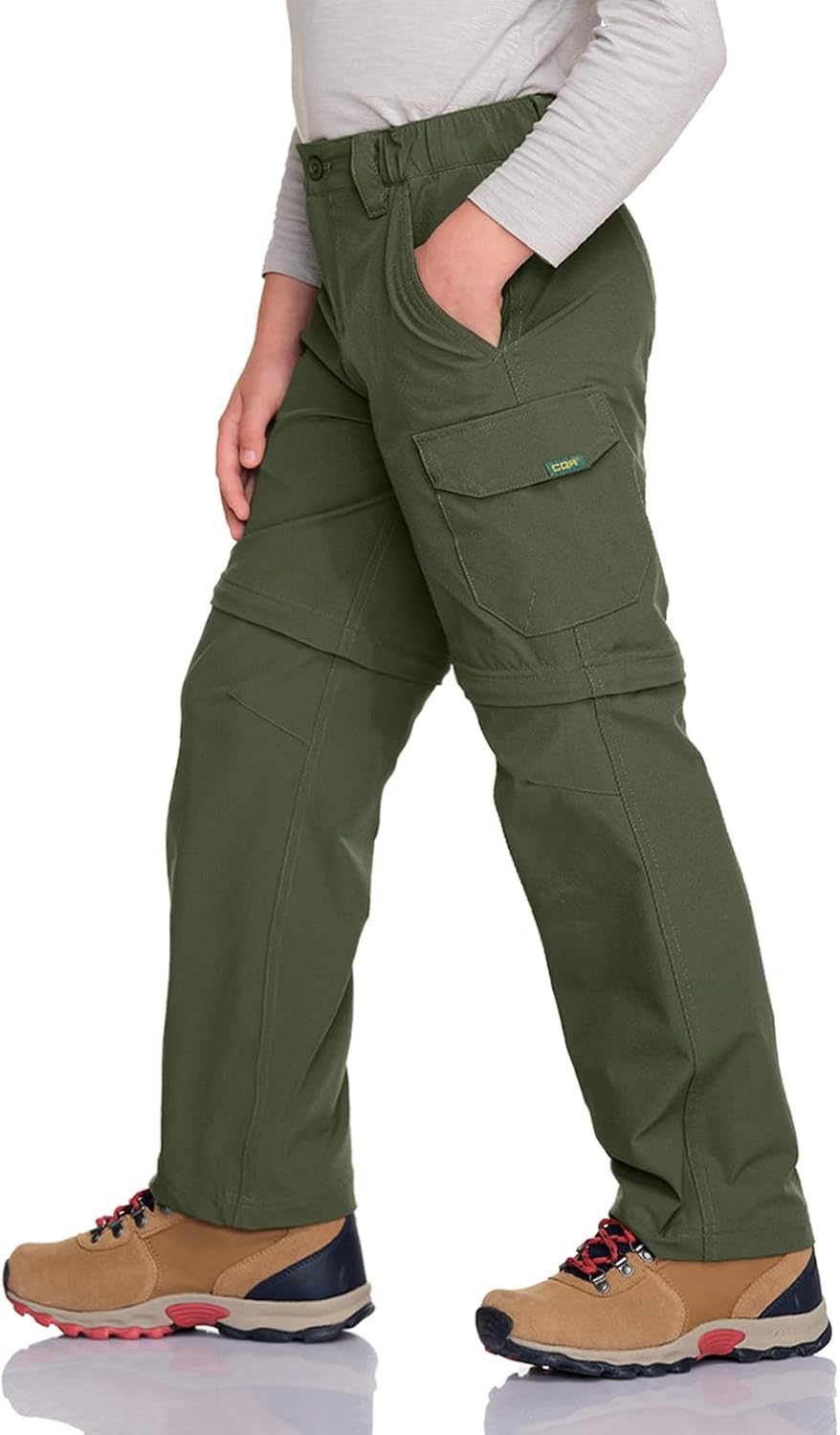 CQR Kids Youth Hiking Cargo Pants, UPF 50+ Quick Dry Convertible Zip Off Pants, Outdoor Camping Pants
