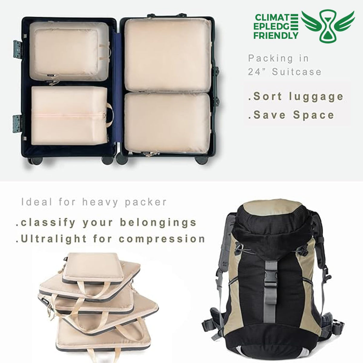 BAGAIL 6 Set Ultralight Compression Packing Cubes Packing Organizer for Travel Accessories Luggage Suitcase Backpack