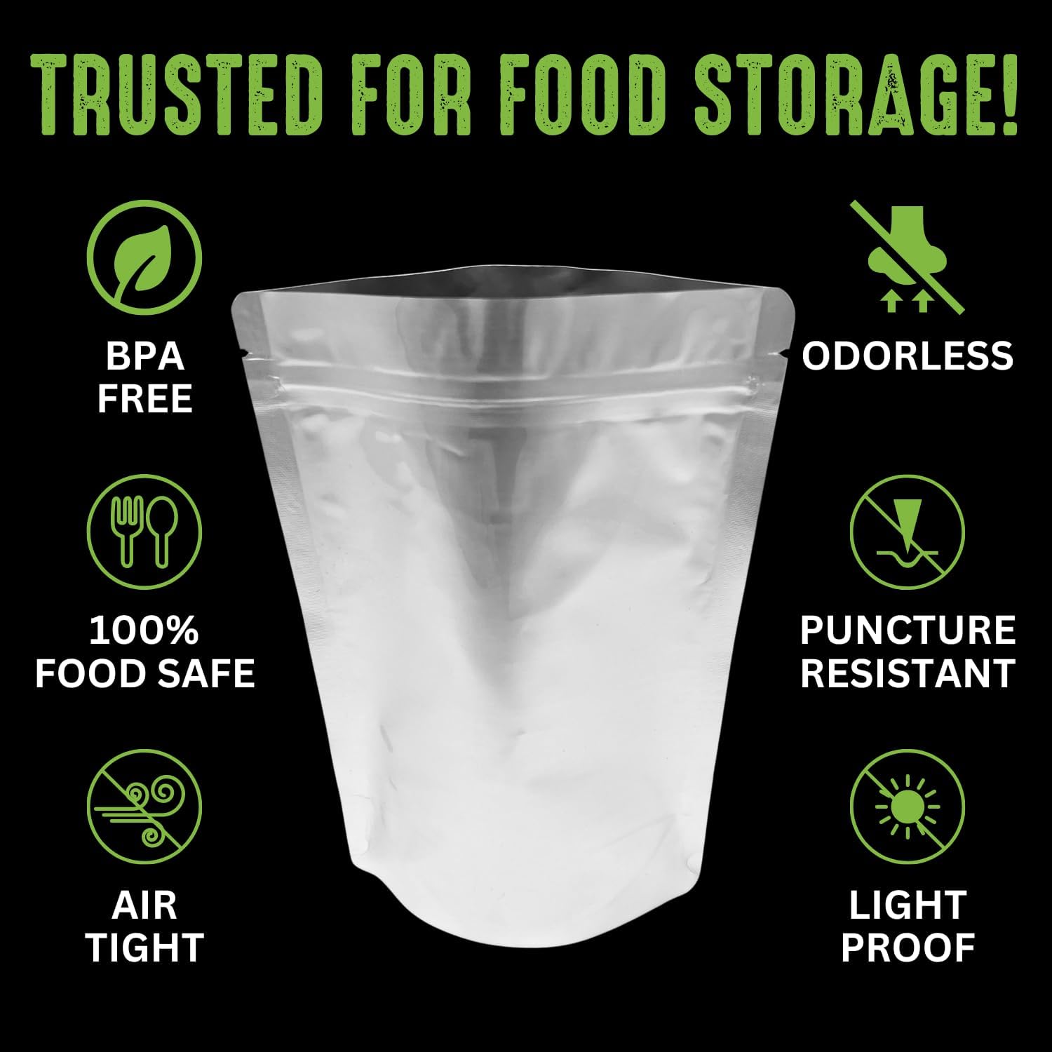 50 Mylar Bags for Food Storage, Airtight 7-Mil Thick Gusseted Zip Lock, Long Term, Reusable, Emergency Food Supply & Freeze Dryer Bags - 1 Cup 5x7 Inch
