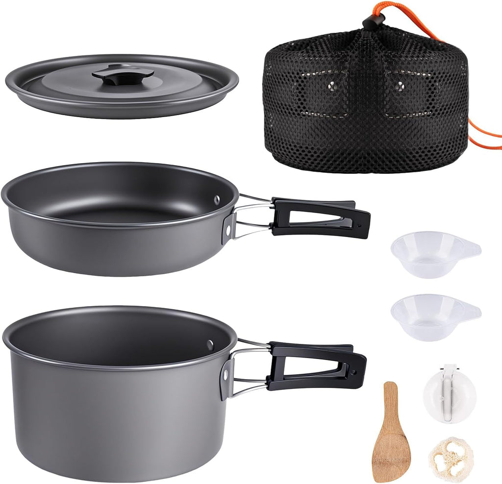 aiGear Camping Cookware with Pot Pan Kettle Cutlery Tableware 1-2 People
