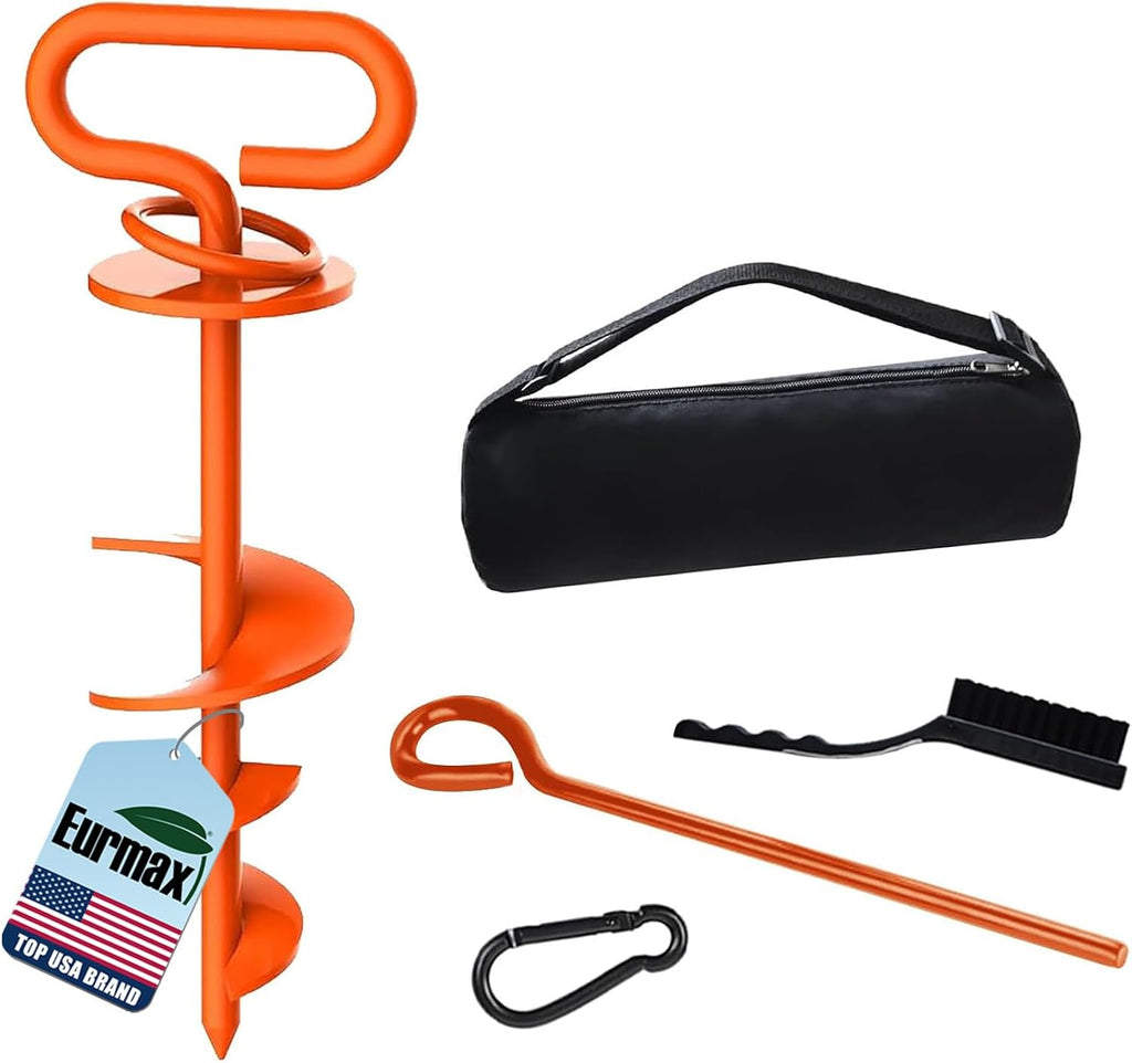 Eurmax USA Heavy Duty Dog Tie Out Stake, No-Tangle In Ground Anchor Runner for Large Dogs up to 210 Lbs - Perfect for Yard, Beach and Camping (Orange)