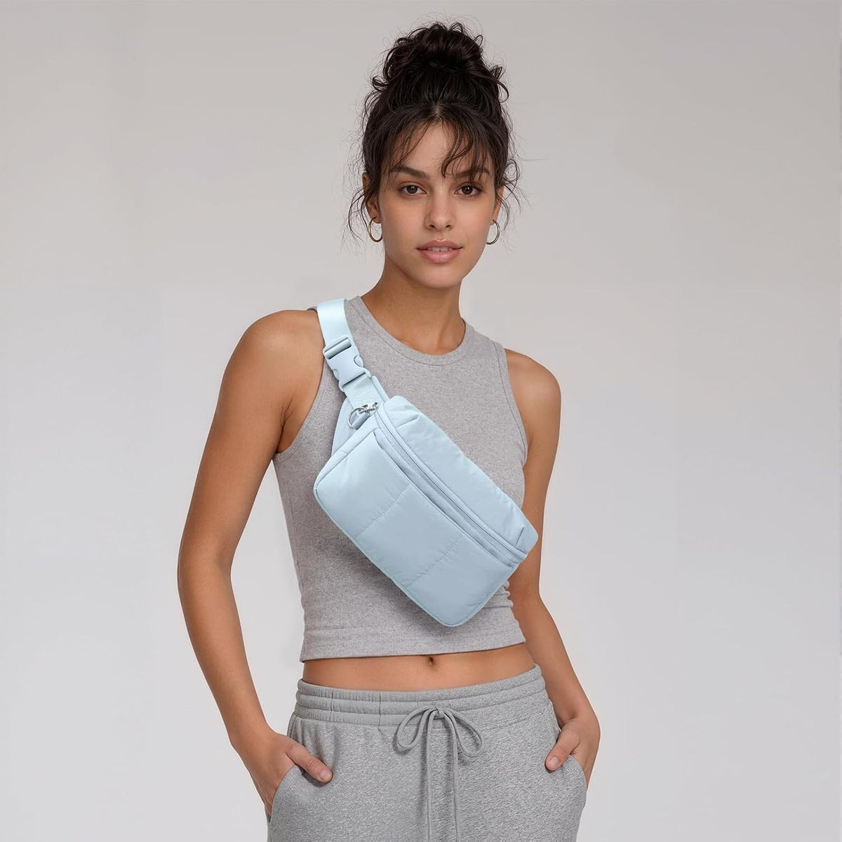 TOPEAST Fanny Pack for Women 3.5L Waist Pack with Water Bottle Holder, Light Blue