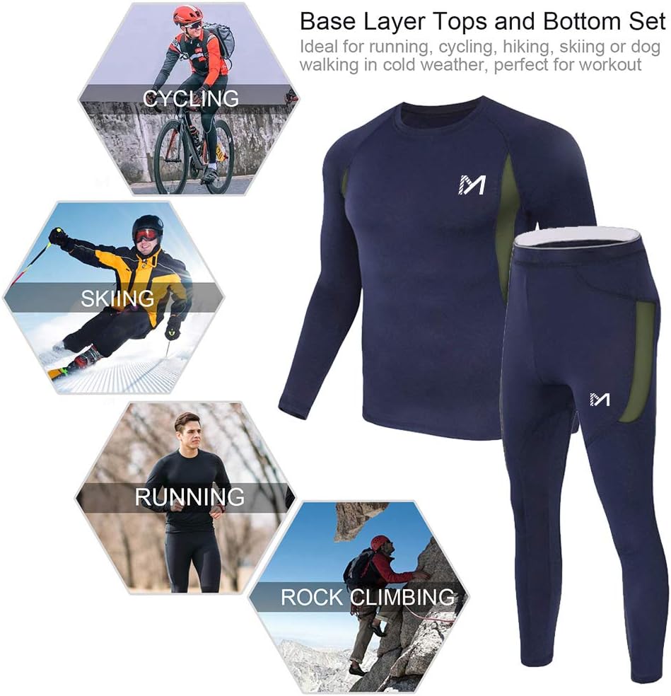 MEETYOO Thermal Underwear for Men, Winter Gear Long Johns Base Layer Top and Bottom Set for Skiing Running