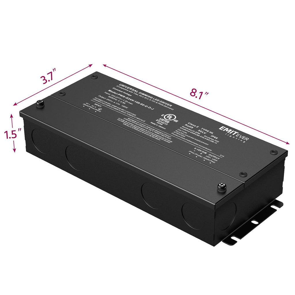 EMITEVER 100W 24V 5-in-1 Dimmable LED Driver,AC 110-277V to DC Transformer