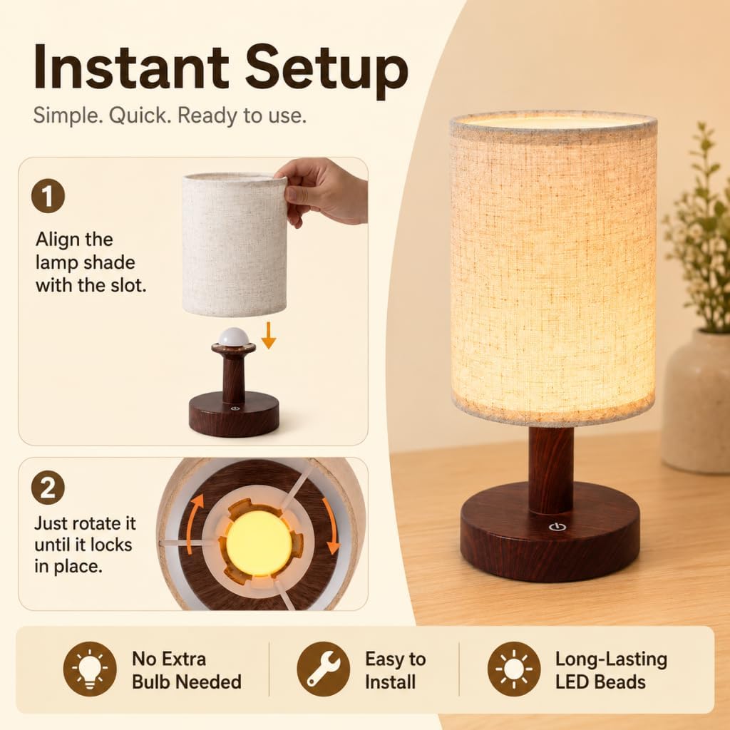Mini Cordless Bedside Lamp, Touch Rechargeable LED Night Light