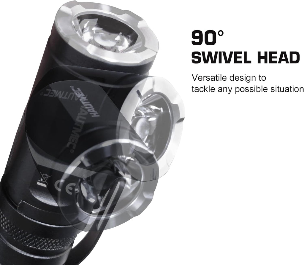 HAUTMEC 1400 Lumen Rechargeable Flashlights LED EDC Flashlight with 90 Degree Flashlight Swivel Head 5 Modes Pocket Flashlights Magnetic Base for Camping, Working, Outdoor, Hiking, Emergency