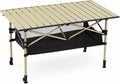 Portable Folding Camping Table, Adjustable Height, Beige, 37 x 21 in