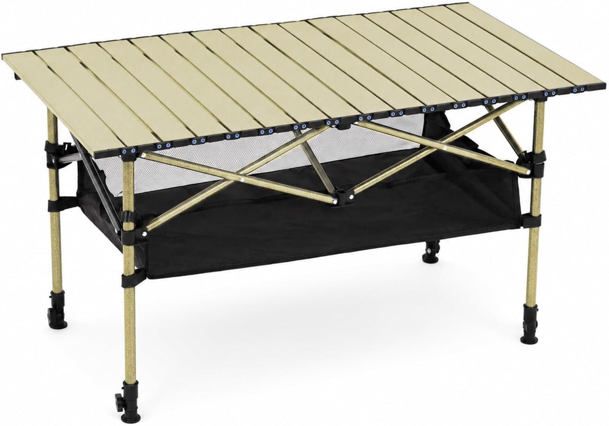Portable Folding Camping Table, Adjustable Height, Beige, 37 x 21 in