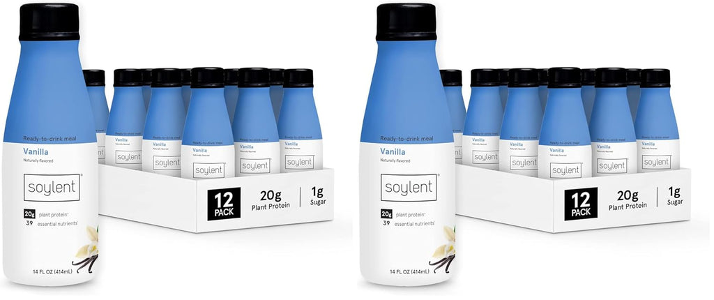Soylent Original Meal Replacement Shake, Ready-to-Drink Plant Based Protein Drink, Contains 20g Complete Vegan Protein and 1g Sugar, 14oz, 12 Pack