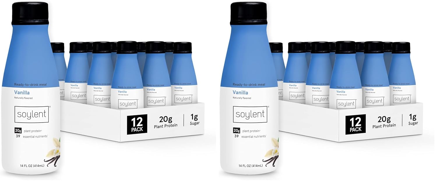Soylent Original Meal Replacement Shake, Ready-to-Drink Plant Based Protein Drink, Contains 20g Complete Vegan Protein and 1g Sugar, 14oz, 12 Pack