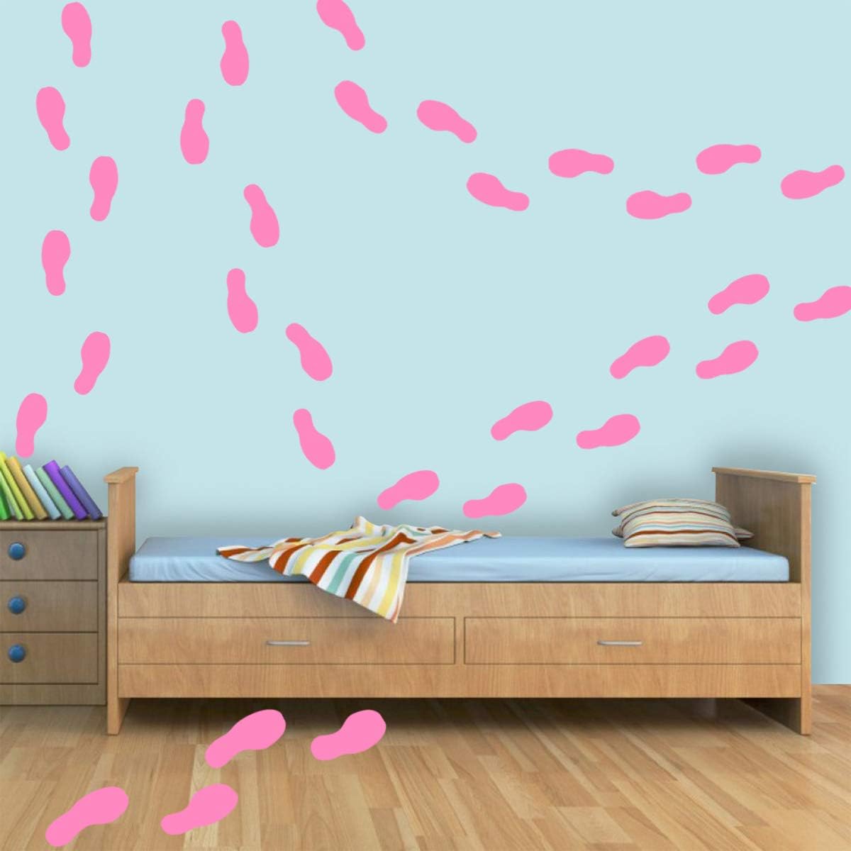 VWAQ Shoe Print Footprint Vinyl Decals - Peel and Stick Floor or Wall Stickers - 32 PCS (Pink)